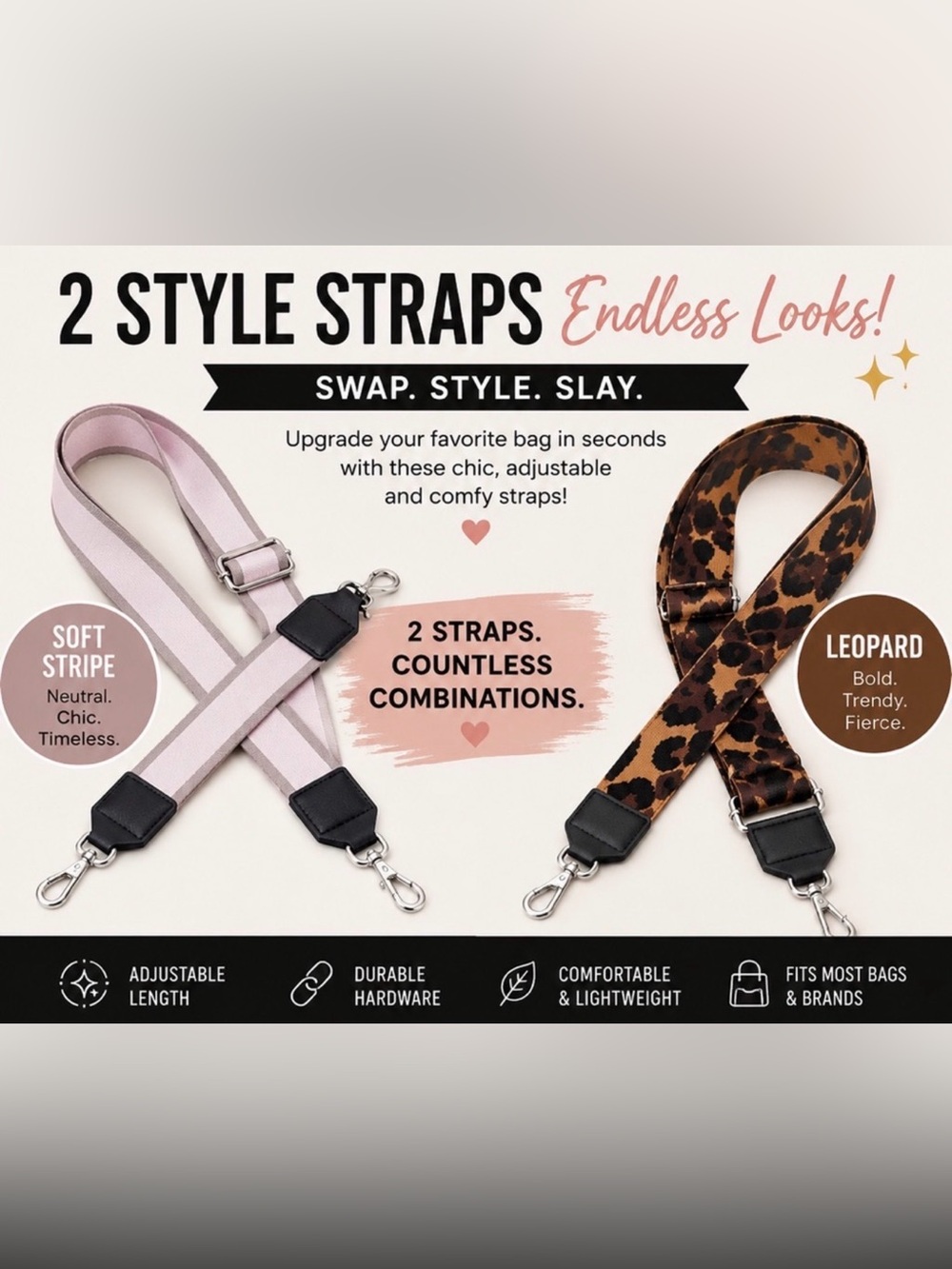 🎁 LIVE SHOW GIVEAWAY! 2-Pack Adjustable Bag Straps (Leopard & Soft Stripe) 🦬
